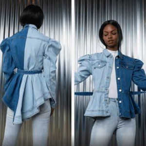 AZALEA WANG Gemini Blue Peplum Ruffled Denim Jacket Size 3XL Jean Akira